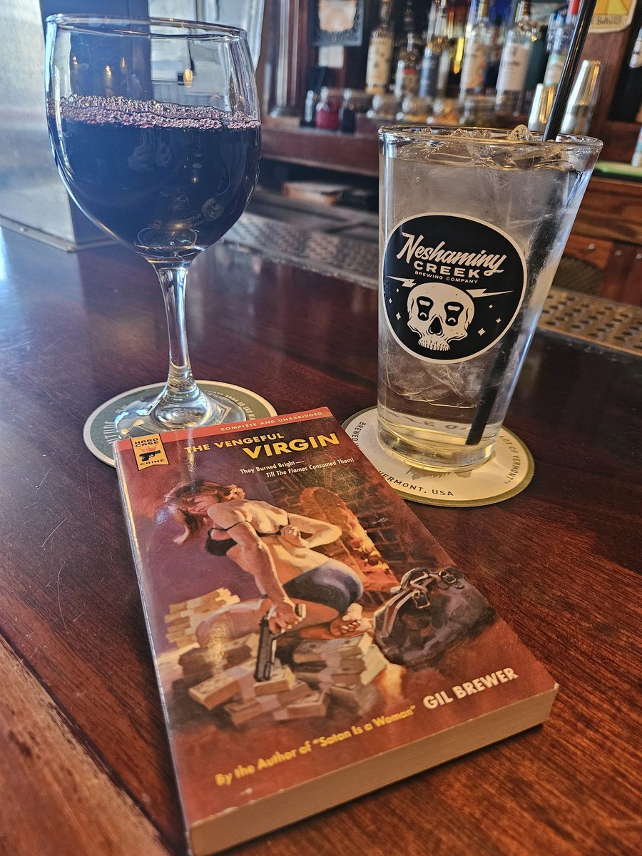 After a very long week.... a glass of wine, a new book and peace at @luckysQV. #happyhour #wine #Philly #Philadelphia @HardCaseCrime #drinks #books