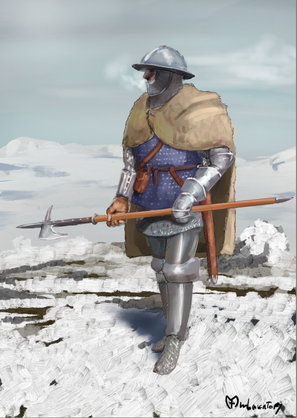 Heavy Infantry on patrol

If you want to survive in my game, you better dress like this

#2dart #concepart #illustration #ttrpg #dnd #characterart  #winter #mountain #halberd