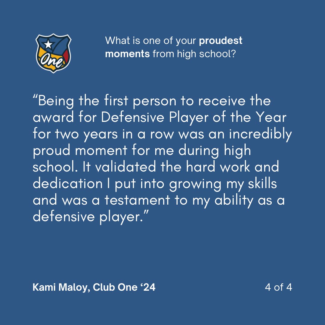 “I have learned the importance of determination and how to overcome obstacles both mental and physical.” -Kami Maloy, Club One Class of ‘24 We’re so grateful for our seniors 💛 Keep checking back as we continue to feature our Q&A with these special young women. #ONEVBFAM