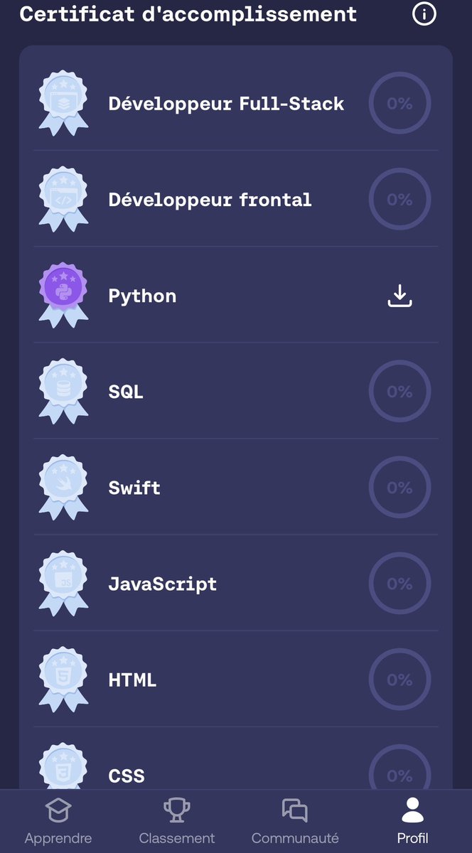 NZT48DEV's tweet photo. Dès que j’ai un peu de temps libre, plutôt que de scroller dans le vide, je parcours l’application MIMO, ça me permet d’apprendre ou de revoir des langages de programmation. Je viens justement de finir le module Python. Une application sympathique !  ☺️ https://t.co/VWGYMZXVrx