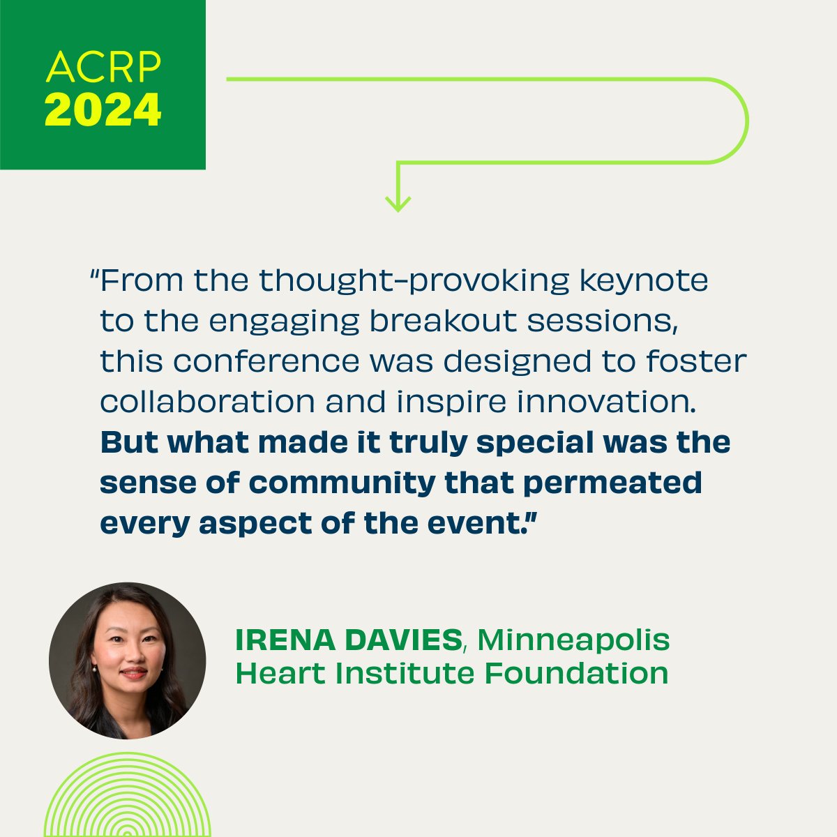 Thank you Irena Davies (@MHIF_Heart) for sharing your experience at last year's conference.

In 3 weeks, we're bringing the industry together at #ACRP2024—the premier education and networking event for clinical research professionals. 

Register now: bit.ly/3Graymh