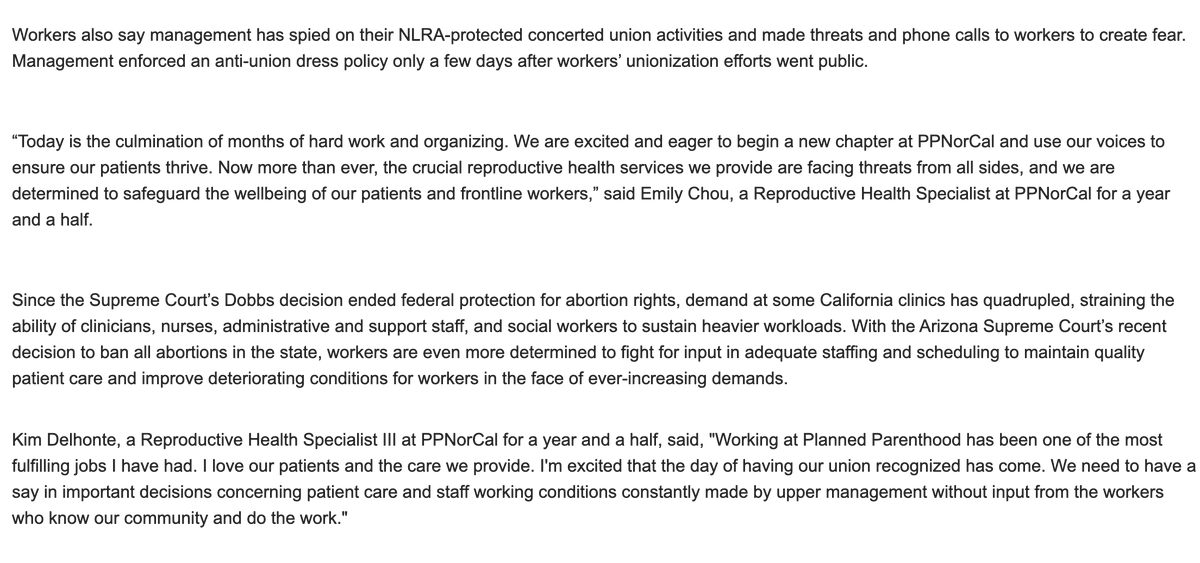 ZZZZZZZZZZZack's tweet photo. Just got this press release in my inbox. 

Looks like Planned Parenthood workers in Northern California are unionizing with SEIU 1021.

Some pretty wild details in here too... https://t.co/guna3e4ZYS