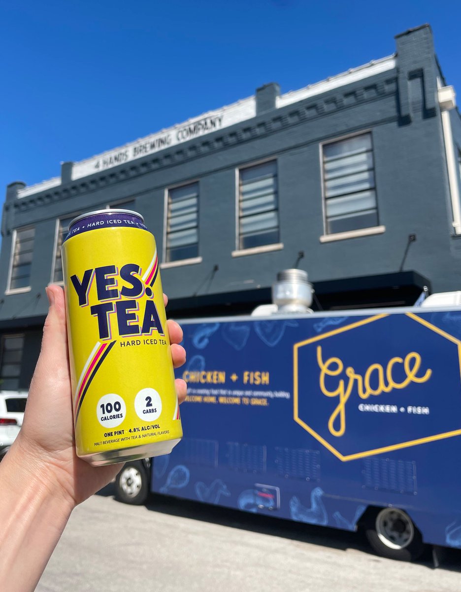 It’s almost time! Say, “YES!” to the start of the weekend with a cold can of YES.TEA and a plate of fried chicken or crispy catfish from @gracemeatthree! The party starts at 4pm and their food truck will be at the 4 Hands Brewery & Tasting Room until 7:30pm.