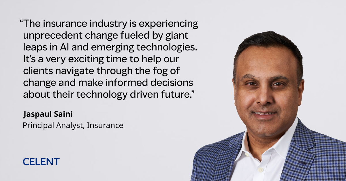 Please join us in welcoming Jaspaul Saini to the Celent team 🎉 Jaspaul joins our North American Insurance practice with extensive experience in leveraging data analytics and emerging tech to drive #digital #transformation. Learn more about Jaspaul > bit.ly/3xytvm3