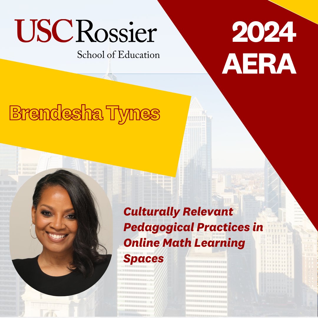 Going to #AERA2024 this afternoon? USC Rossier's distinguished faculty Professors <a href="/DarnellGCole/">Darnell Cole</a> and <a href="/Brendesha/">Brendesha Tynes</a> Tynes will be presenting. Visit tinyurl.com/ykhf9v8t and tinyurl.com/yq4vbvus for details on their sessions. #STEM #MathLearning