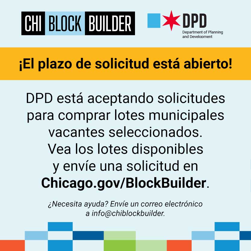 #ChiBlockBuilder applications are now open! @ChicagoDPD is now accepting applications to purchase select City-owned vacant lots. #Chicago To view available lots and submit an application: Chicago.gov/BlockBuilder