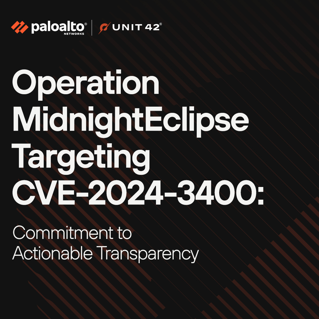 Malicious activity tracked under the campaign #OperationMidnightEclipse is targeting CVE-2024-3400, which exploits a vulnerability in certain versions of PAN-OS software. This threat brief covers mitigations and product protections: bit.ly/3vPUngM