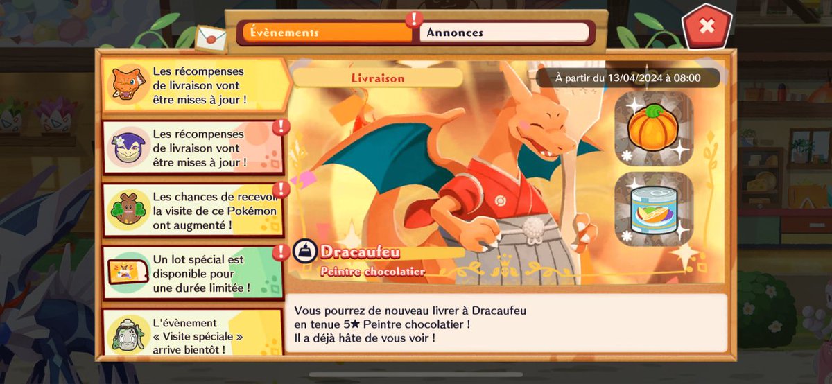 #PokemonCafeRemix : Nouveautés du jour ! ➡️ Poltchageist via un nouvel évènement ➡️ Retour de la tenue 5★ pour Dracaufeu en Livraison ➡️ Nouvelle tenue pour Typhlosion de Hisui en Livraison Détails : pokebip.com/news/6361/nouv…