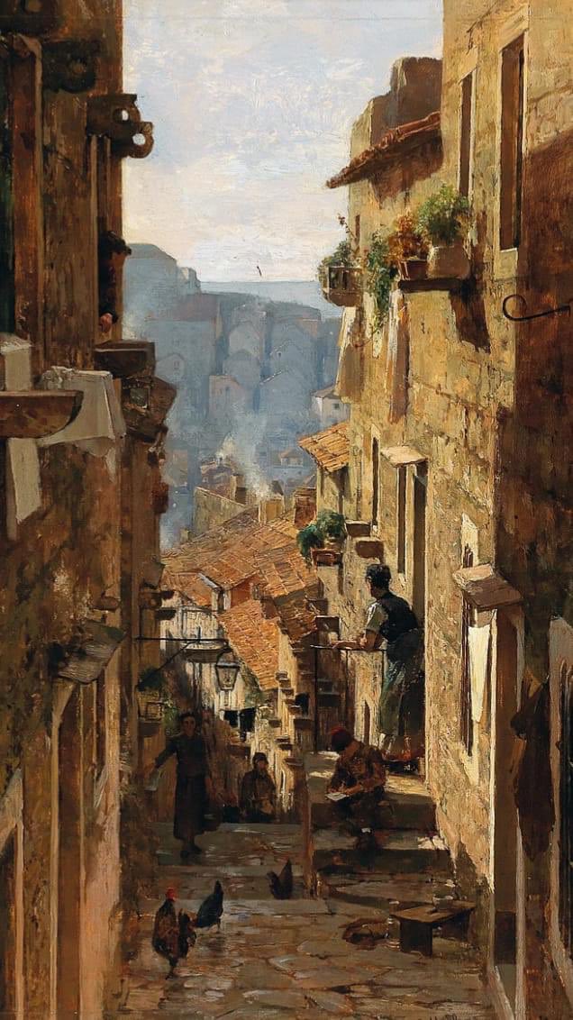 Painting : “Street in Dubrovnik “ 1887 By : Carl Julius Moll #Croatia