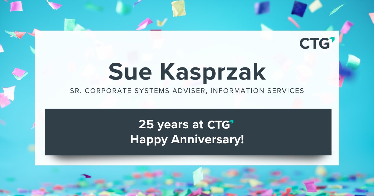 Please join us in honoring Sue Kasprzak on her remarkable milestone - 25 years of dedicated service and unmatched commitment to CTG! 🌟 Thank you, Sue, for your outstanding contributions and for shaping the success of CTG! Learn more about CTG careers: bit.ly/3GcDbEf
