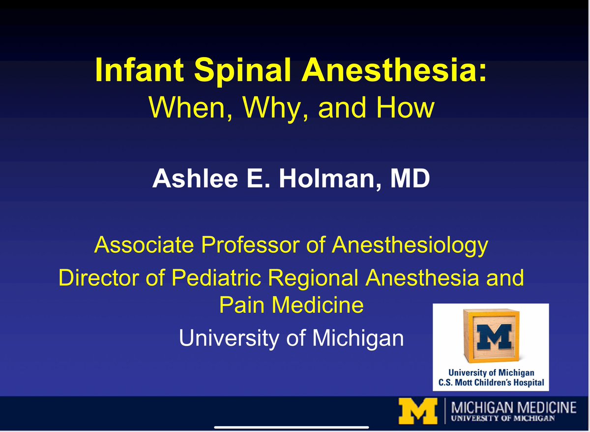 Session V getting started @PediAnesthesia #PedsAnes24 Joint session with @PedsPainMed @ASRA_Society Infant Spinals with Dr. Ashlee Holman It seems appropriate I am sitting next to @ewhitakermd #SpinalGang #PedsAnes