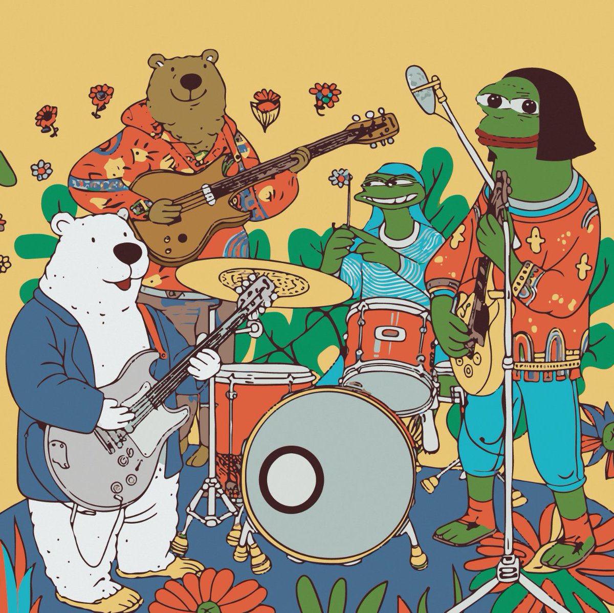Today 1/1 have been a crazy one for me, i needed one bear and a polar bear forming a band with pepe in yellow submarine still. I had a ton of doing it. Thank you <a href="/momo03608051/">momo</a> for the inspiration! 🙏
