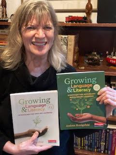 AndreaHonigsfel's tweet photo. It is really happening! My production editor, Sonja Chapman, @HeinemannPub is holding both the elementary and secondary versions of my Growing Language and Literacy book-- I can't wait to get my copies, too! The pre-order link is here https://t.co/MYW9tSTjxZ https://t.co/Cf2RODOVPY