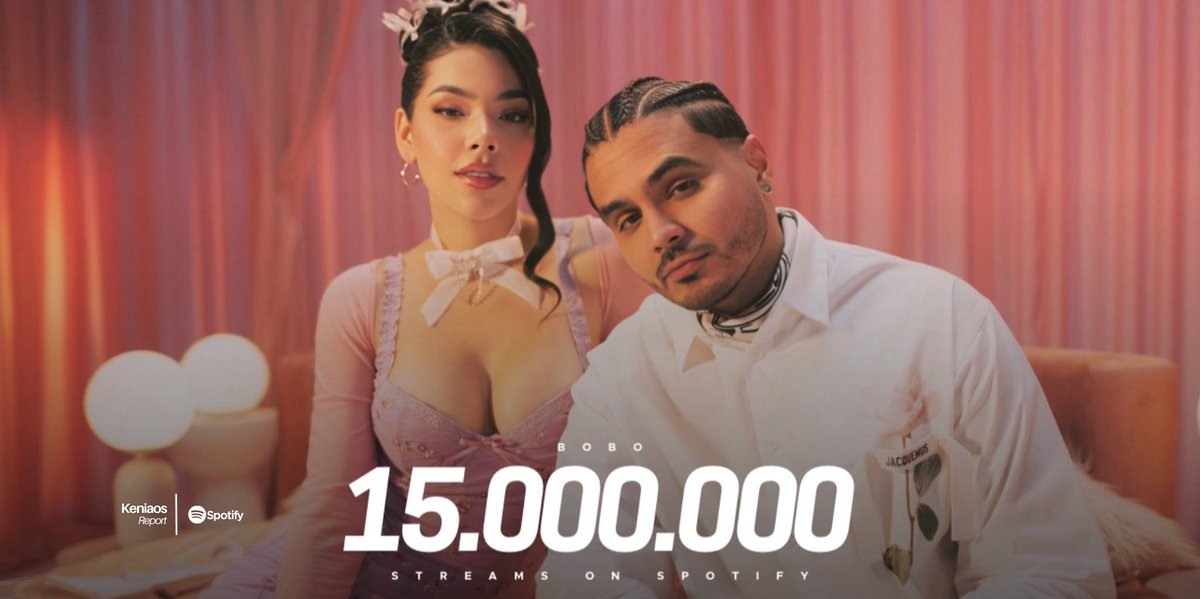 “Bobo” de @KeniaOS y @yoAlvaroDiaz ha superado los 15 MILLONES de streams en Spotify, es su canción #40 en lograrlo.