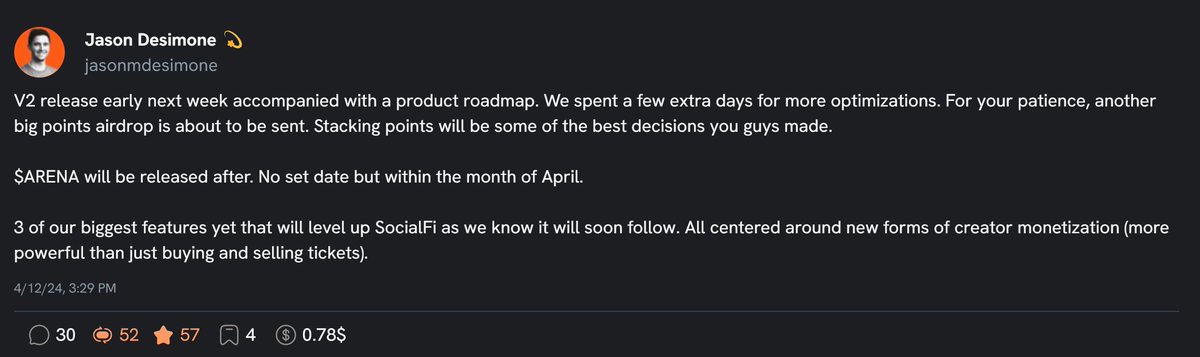 Flowslikeosmo's tweet image. The @TheArenaApp is the shift we should have all seen coming. 

- V2 next week.
- $ARENA Airdrop soon after.

People will tell tales about this comeback story.