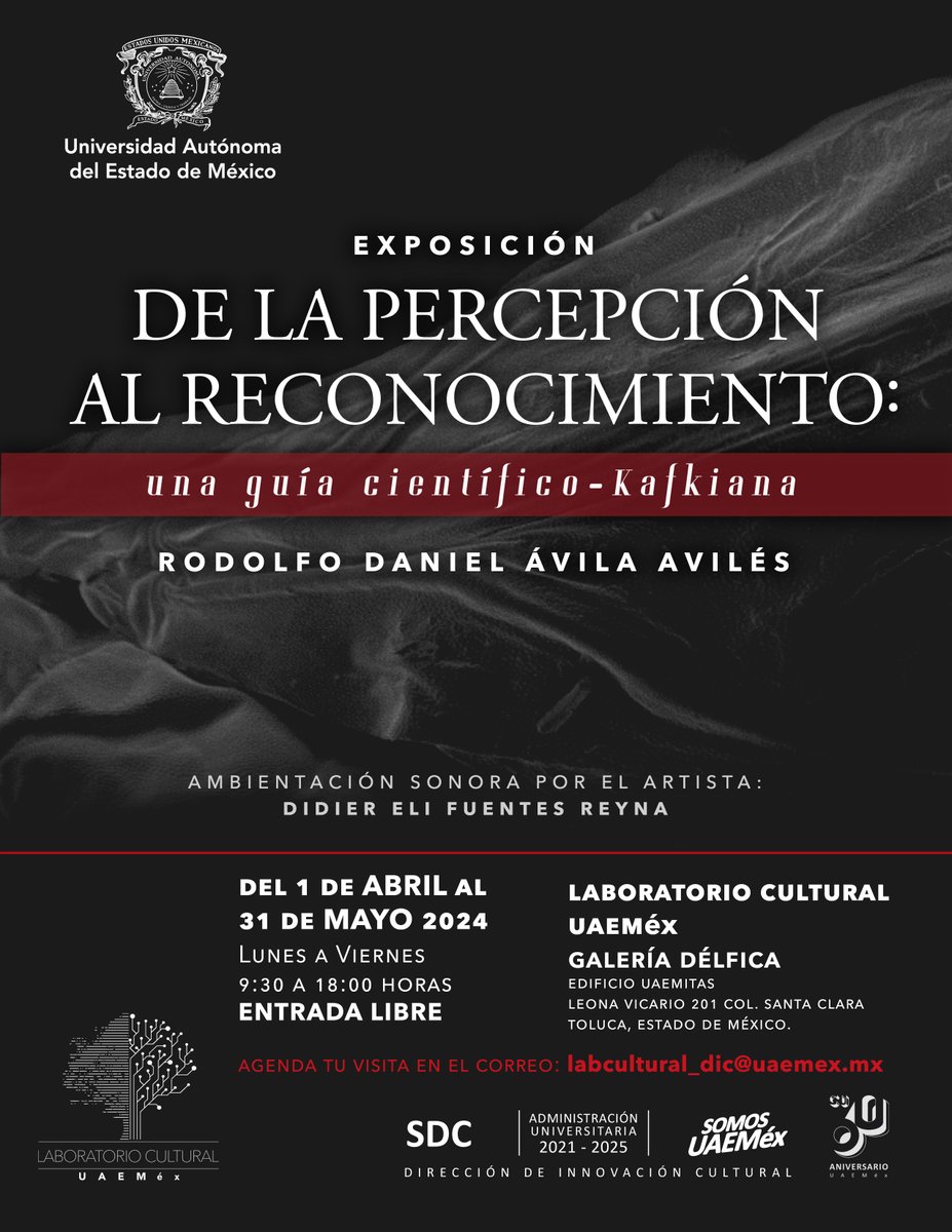 Te invitamos a la exposición fotográfica “De la percepción al reconocimiento: una guía científico-kafkiana”, una muestra de 20 imágenes que puedes observar en la Galería Délfica del Edificio UAEMITAS. #SomosUAEMéx💚💛