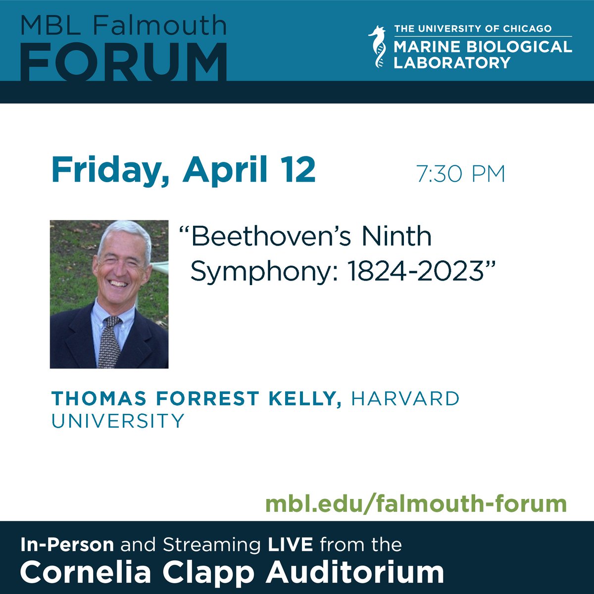 Join us TONIGHT for a special #FalmouthForum celebrating Beethoven's Ninth Symphony featuring Thomas Kelly, @Harvard. As always, MBL's community programming is free and open to the public. mbl.edu/falmouth-forum