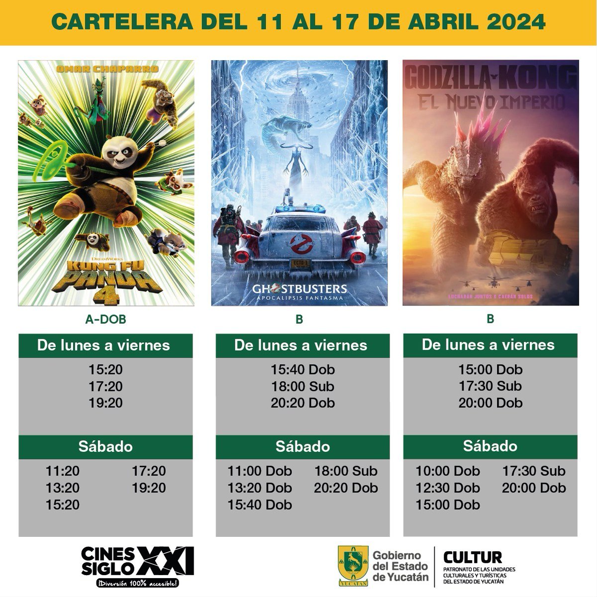 MeridaModerna's tweet photo. Esta es la cartelera para este fin en los #CinesSigloXXI
🤩¡Ven a ver #GodzillaYKong 🦖🦍
Compra tus boletos en https://t.co/MimnQzacSh https://t.co/W4zFo3FClF