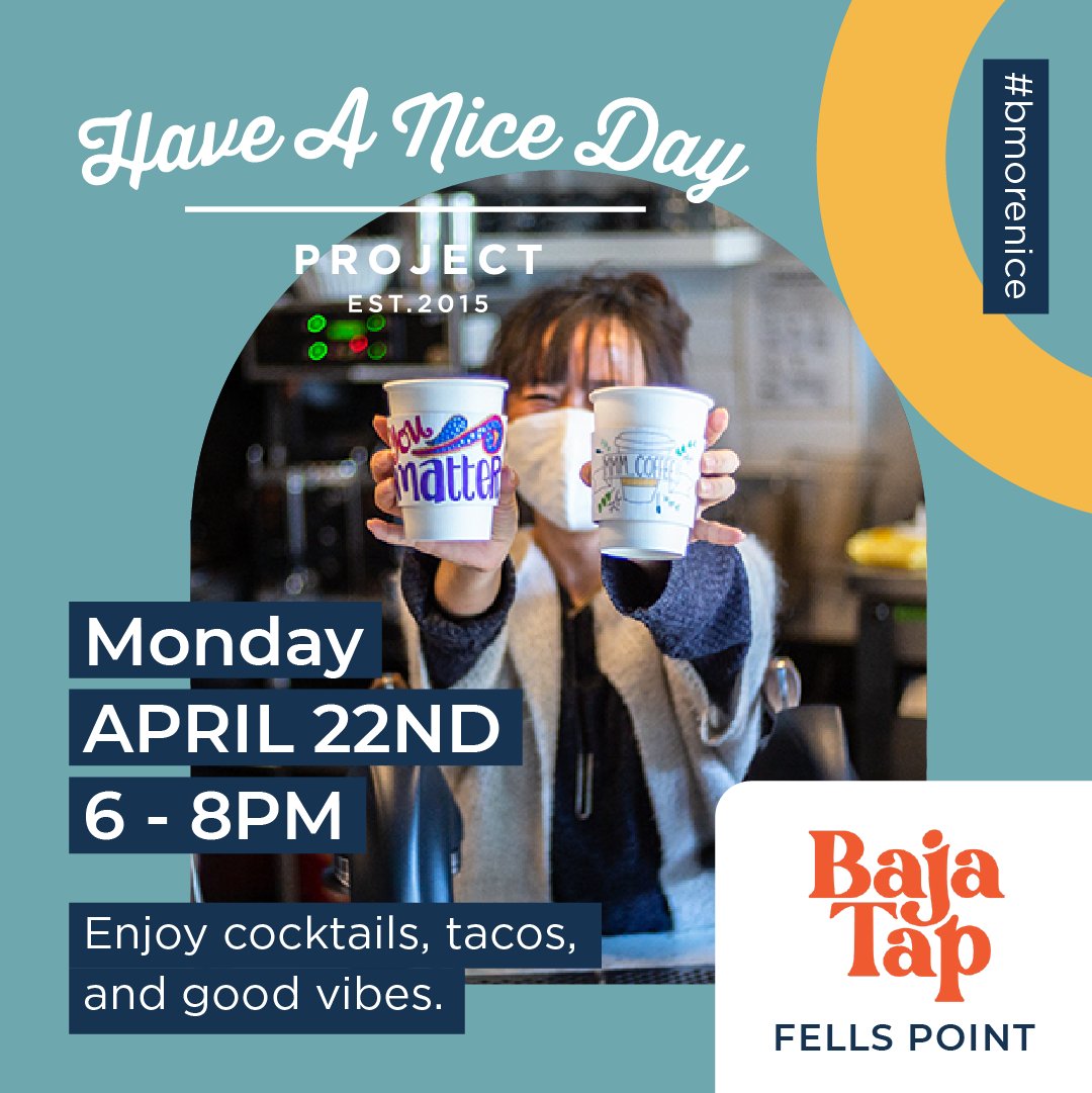 If you’re in Baltimore on Monday, April 22nd, come through to Have A Nice Day Project. We write positive messages on coffee cup sleeves and then donate them to locally owned cafes in Baltimore. Sign up here: eventbrite.com/e/have-a-nice-…