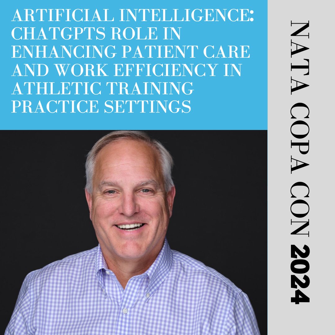 Join us at Copa Con 2024 to hear Ray Castle, PhD, LAT, ATC present on Artificial Intelligence: ChatGPT's Role in Enhancing Patient Care and Work Efficiency in Athletic Training Practice Settings. There is still time to register head to educate.nata.org/copacon2024 to register!