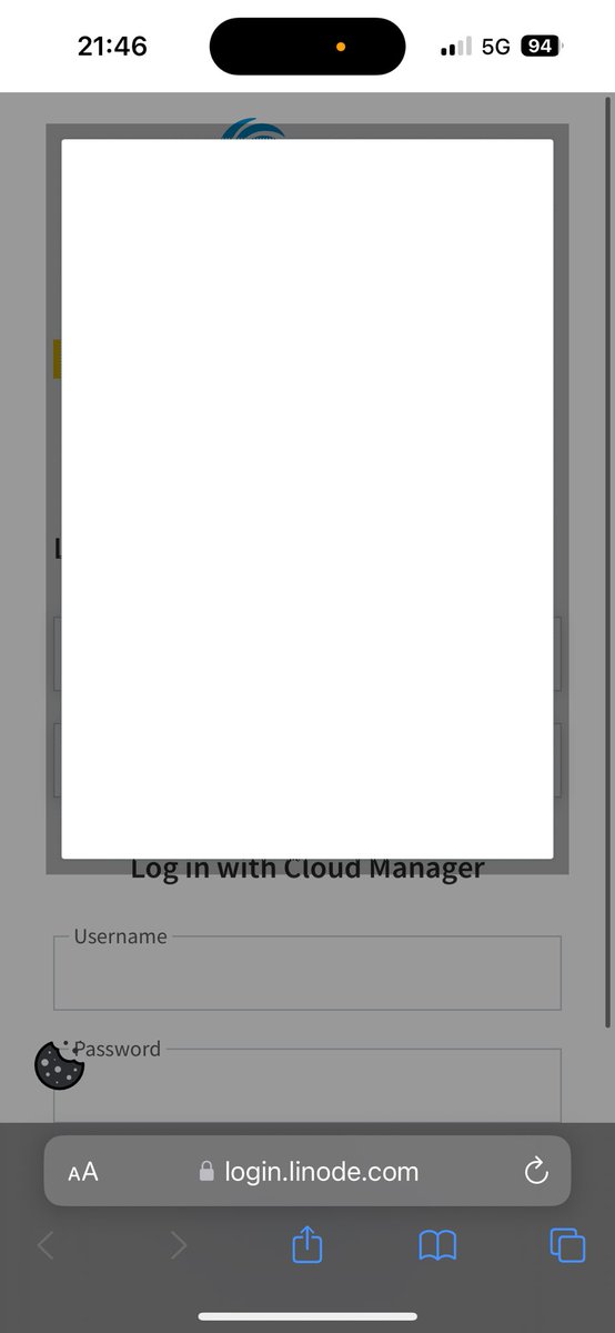 Anyone else seeing this with the cookie consent modal on @linode website? Only seems to be an issue on mobile (iOS). Hangs for about a minute then disappears