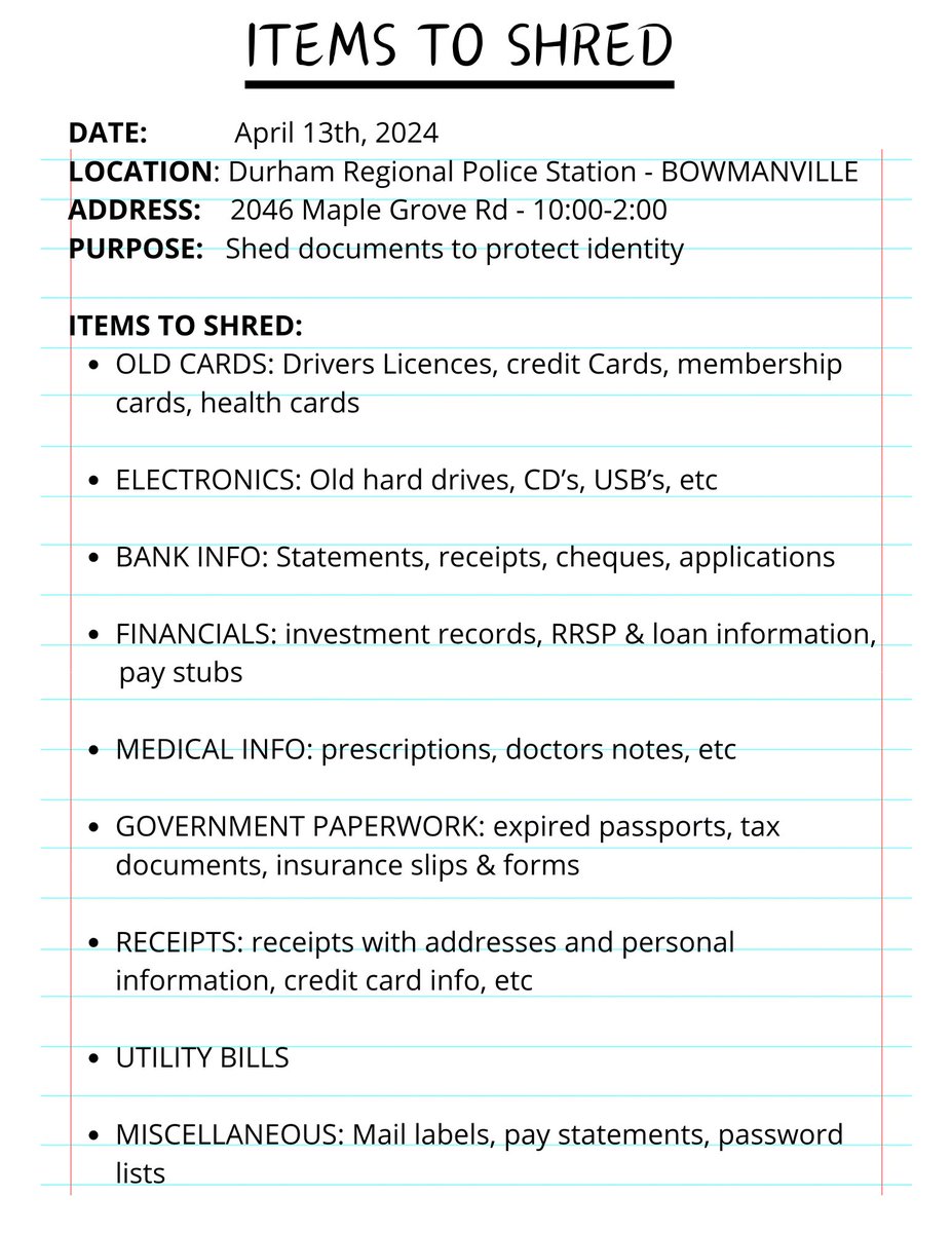 East Division @DRPSEastDiv is hosting a FREE shred event tomorrow! Bring your personal documents to be shredded. We will also be accepting non-perishable food donations.