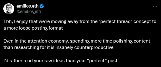 Clarifications and a personal story (3' read) I had to clarify my meaning of 'perfect thread' and 'counterproductive' in the following post: No, I won't share any definitions; instead, I'll describe how I perceive them and how I avoid falling for them: 1. Stressing over which…