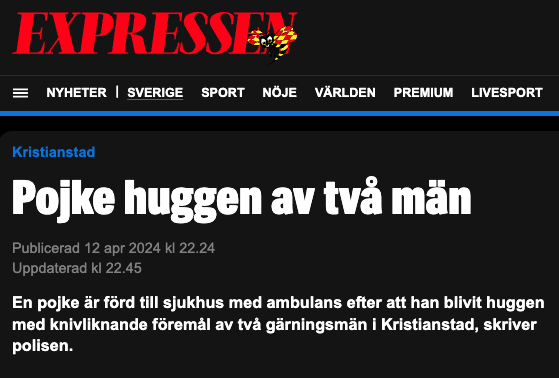 '– Enligt tidiga uppgifter har den här pojken tillsammans med andra spelat fotboll på platsen och så har de här gärningsmännen dykt upp, säger Rickard Lundqvist, presstalesperson i polisregion Syd.'