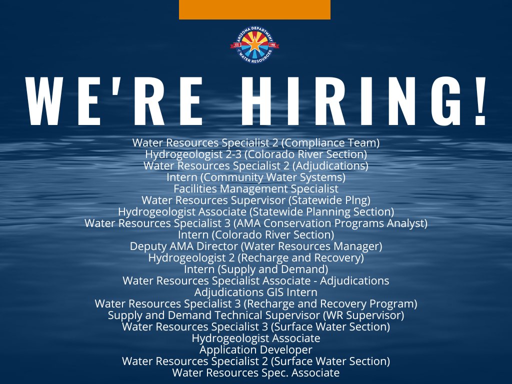 Looking for a rewarding career that will make a positive impact on Arizona’s water future? Join the @azwater team and #ApplyNow @ ow.ly/nf1B50RfjIk