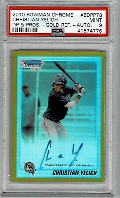 2010 BOWMAN CHROME DRAFT CHRISTIAN YELICH GOLD REFRACTOR PSA 9 AUTOGRAPH RC #d50 #ad #thehobby cardpromoter.com/2024/04/12/bas…