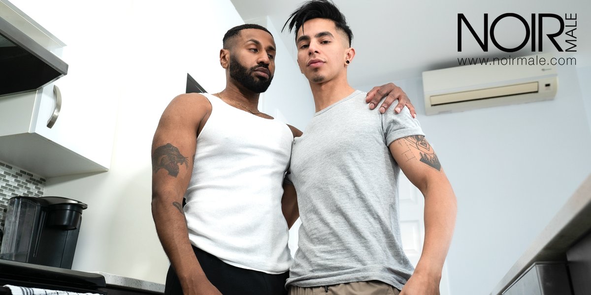 Relieve some built up sexual frustration💦🍆 with #NoirMale debut stars @BraxxxtonCruz #BraxtonCruz @BadEngelxxx #angelsantana #bareback in 'Feast of Flesh'! #NoirMale NoirMale.com