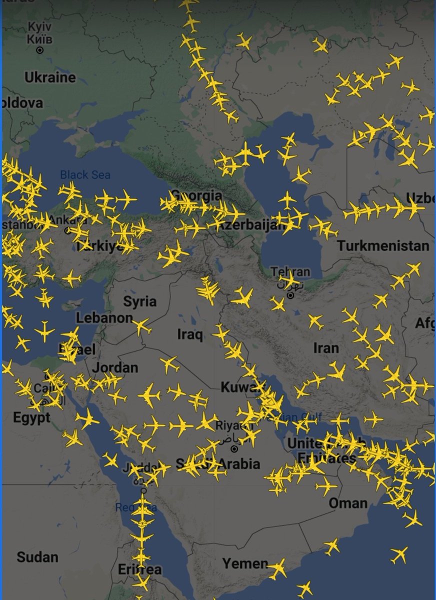 12:30 am in Tehran. Airtraffic still looks normal everywhere in the region. Perhaps tonight is a no go for WW3