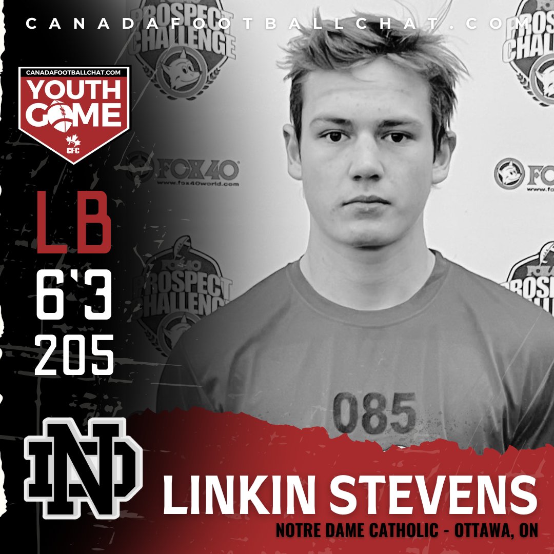 #CFCYOUTHGAME SPOTLIGHT 💯 👤 LB @LinkinStevens 🎓 Class 2027 🏫 Notre Dame Catholic 📍 Carleton Place, ON 'I'm also excited about the exposure to different coaching styles and techniques, which I believe will help me grow as a player. Overall, I'm eager to embrace the…