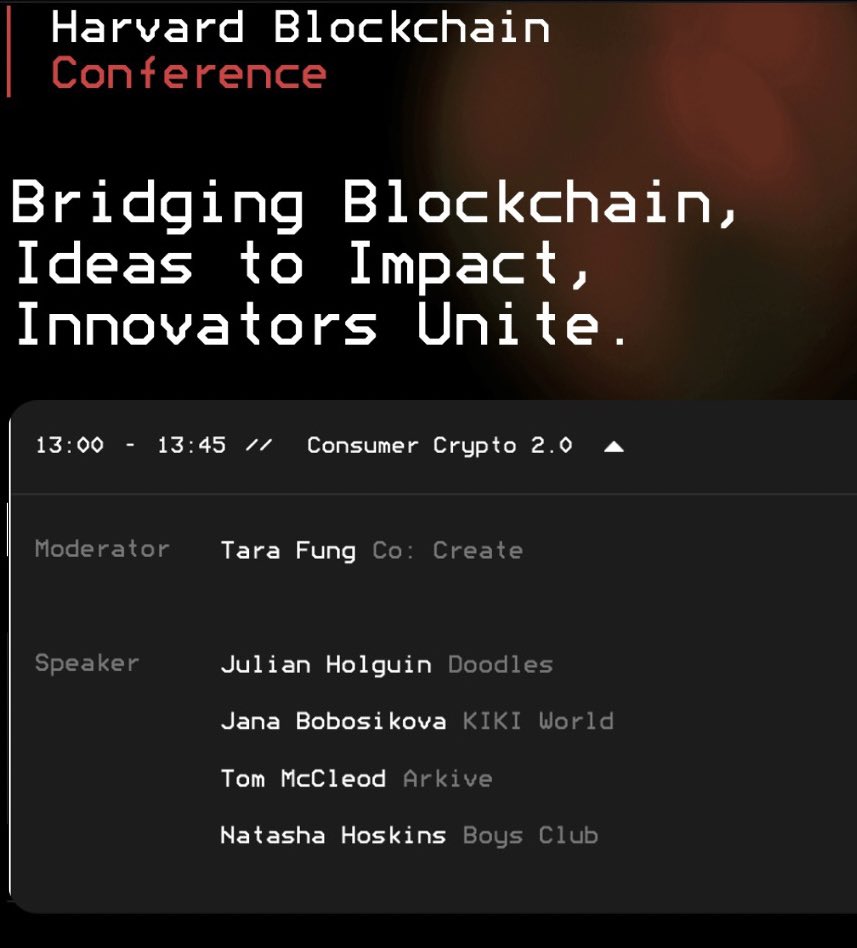 🎓 Harvard, the oldest community brand in America, and its <a href="/HBSCryptoClub/">Harvard Blockchain</a> have summoned team consumer crypto — excited about this one — tomorrow, Sat 4/13 

🫡 Thank you <a href="/nonfungibletara/">Tara Fung</a> for curating this and our old and new friends

<a href="/doodles/">doodles</a> w/ <a href="/austin_hurwitz/">austin</a> 
<a href="/BoysClubWorld/">Boys Club™</a> w/