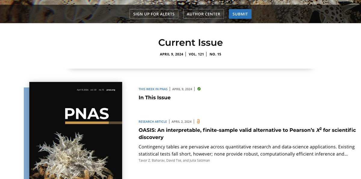 Thrilled to share our new publication in PNAS on OASIS, an alternative to Pearson’s X² for analyzing contingency tables.

Made it to the front page! 1/ 7