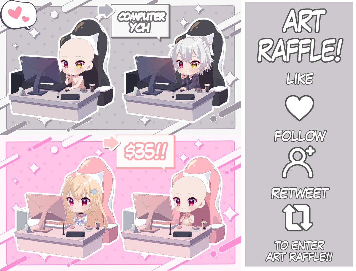 YCH COMMISSION ART RAFFLE!!   

✿ You will get YCH with your OC
✿ there will be 2 winner owo)7   

Rules:  

✿- Rt 
✿- Like
✿- Follow Me  
✿- drop ur oc sample owo    
✿- tag your friend Ends April 30th!   

#VTuberUprising #Giveaway #artRaffle 

Good Luck!! (´ω｀*)✿
