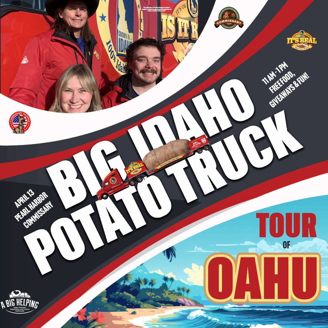 🥔🚚 Brace yourselves, Pearl Harbor Commissary! The Big Idaho Potato Truck is making a grand entrance on April 13th from 11am - 1pm, serving up free food, giveaways & tons of fun. See you there! @yourcommissary @bigidahopotato . . #BigIdahoPotatoTruck #PearlHarborCommissary