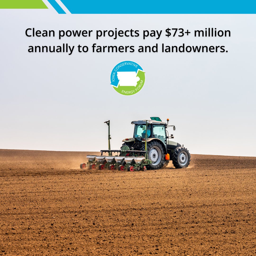 Clean power projects provide extra income to farmers, ranchers, and other private landowners. These drought-proof land lease payments paid $73.4 million to farmers and landowners annually. Learn more at iowacef.org