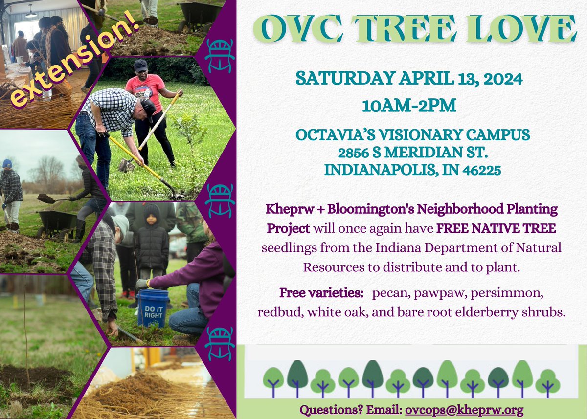 Exciting news! Our Tree Love event continues tomorrow, Saturday, April 13th, 10AM-2PM at 2856 N. Meridian. Join us with Bloomington’s Neighborhood Planting Project and Indiana Dept. of Natural Resources to make a positive impact on our environment. Bring your friends and family!