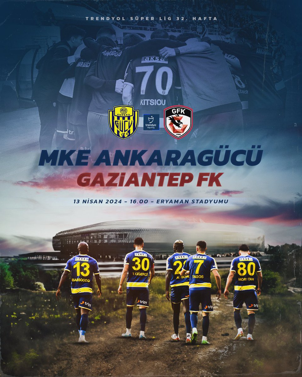 MAÇ GÜNÜ | MATCH DAY 🏆 Trendyol Süper Lig 32.Hafta 🆚 MKE Ankaragücü'müz - Gaziantep FK 🏟 Eryaman Stadyumu 📆 13.04.2024 ⏱ 16.00 📲 #AGvGFK