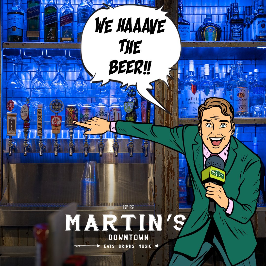 Get your beer here! Martin’s has one of the largest selections of beer… light, dark, local, regional, international and every beer in between! And keep watch for our beer specials! bit.ly/3hIRPtV 🍺 Cheers! #MartinsDowntownJxn #MartinsNightlySpecials #Beer #Bar