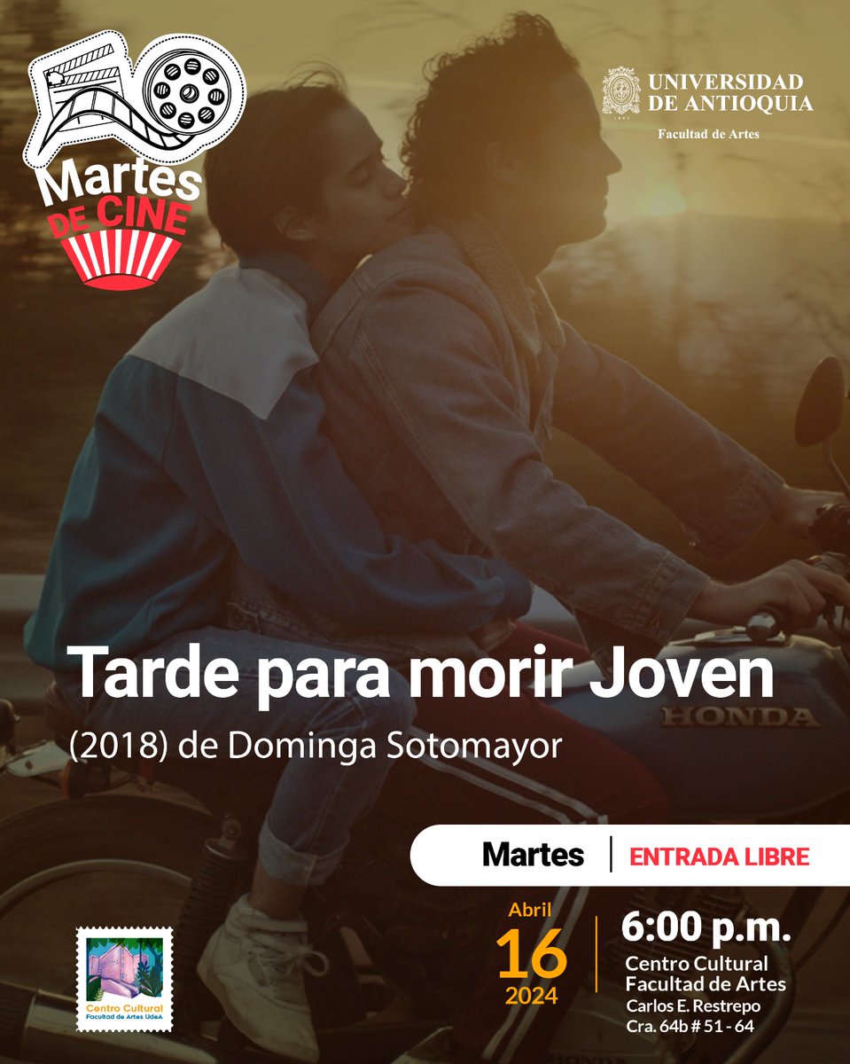 🎇 ¿Ya conoces la película que tenemos preparada para ti este martes? No te pierdas 'Tarde para morir joven' (2018), una película chilena dirigida por Dominga Sotomayor. 🎟️ ¡Entrada libre!