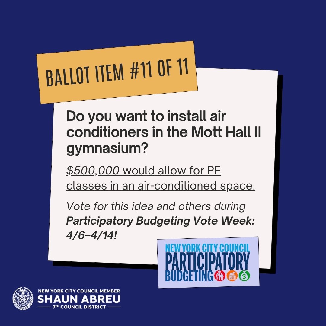 Have you submitted your ballot for Participatory Budgeting? There’s still time to make your voice heard: vote week runs until this Sunday, 4/14. Make sure to submit your ballot in person or online by the end of this weekend. Can’t wait to see what y’all voted for!