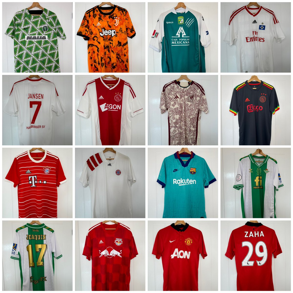 FOOTBALL SHIRT SALES 🔥 DM If keen. All large apart from Barcelona (M) and Club Leon (XL) and Mexico (M) Ajax Bob Marley - £65 Juventus - £40 Mexico - £40 Barcelona - £45 Real Betis (really not sure DM me if keen) All the rest - £34