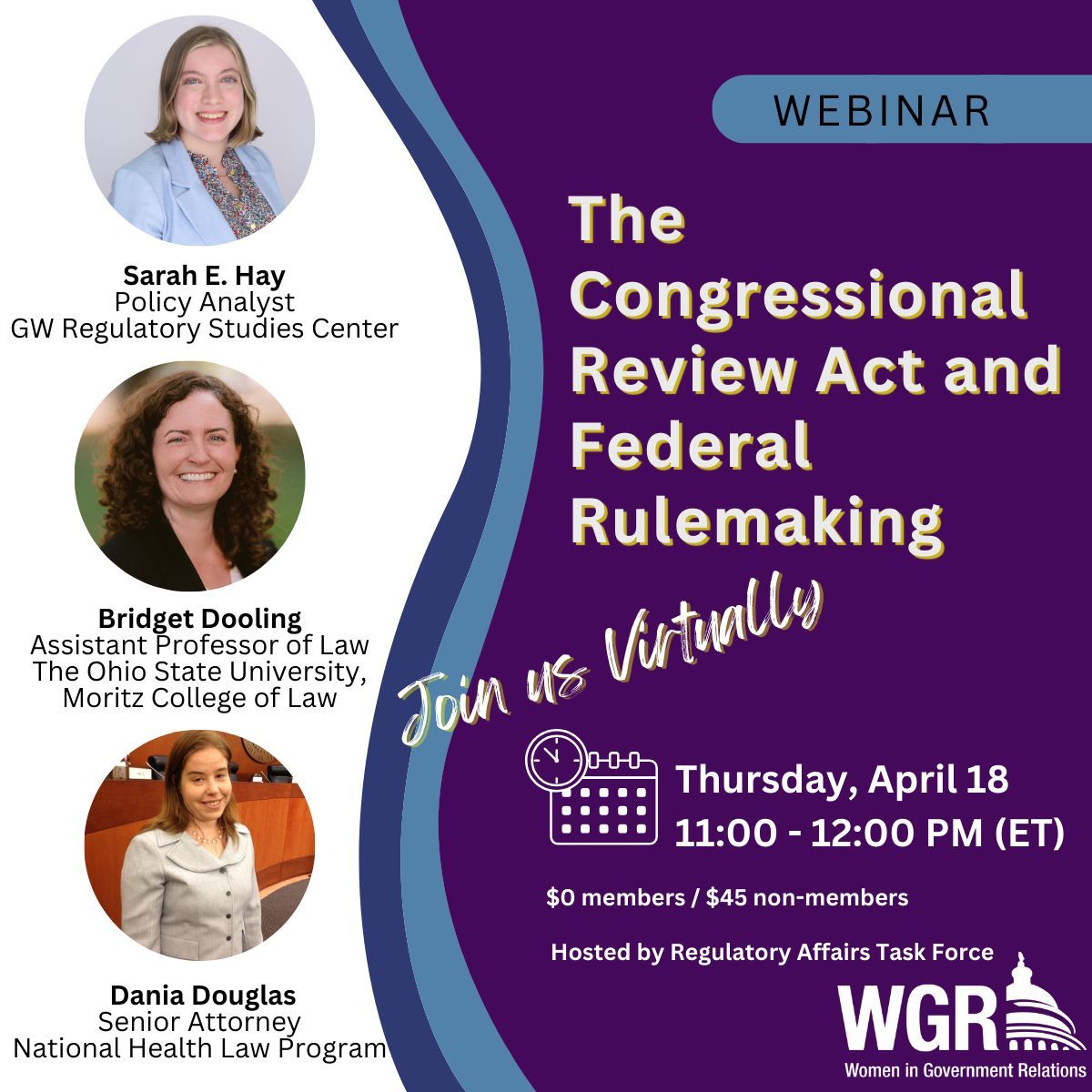 This Thursday, April 18th, NHeLP's Dania Douglas will participate in the Women in Government Relations expert panel focused on key aspects of the Congressional Review Act (CRA) and its potential impact on future policymaking. wgr.org/events/EventDe…