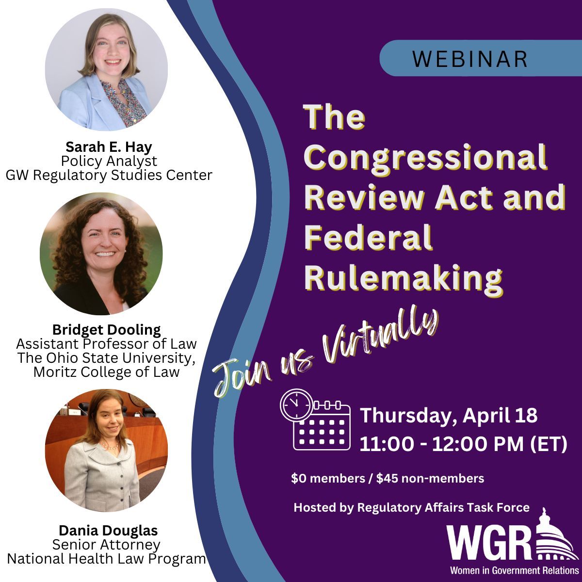 Tomorrow, April 18th, NHeLP's Dania Douglas will participate in the Women in Government Relations expert panel focused on key aspects of the Congressional Review Act (CRA) and its potential impact on future policymaking. wgr.org/events/EventDe…