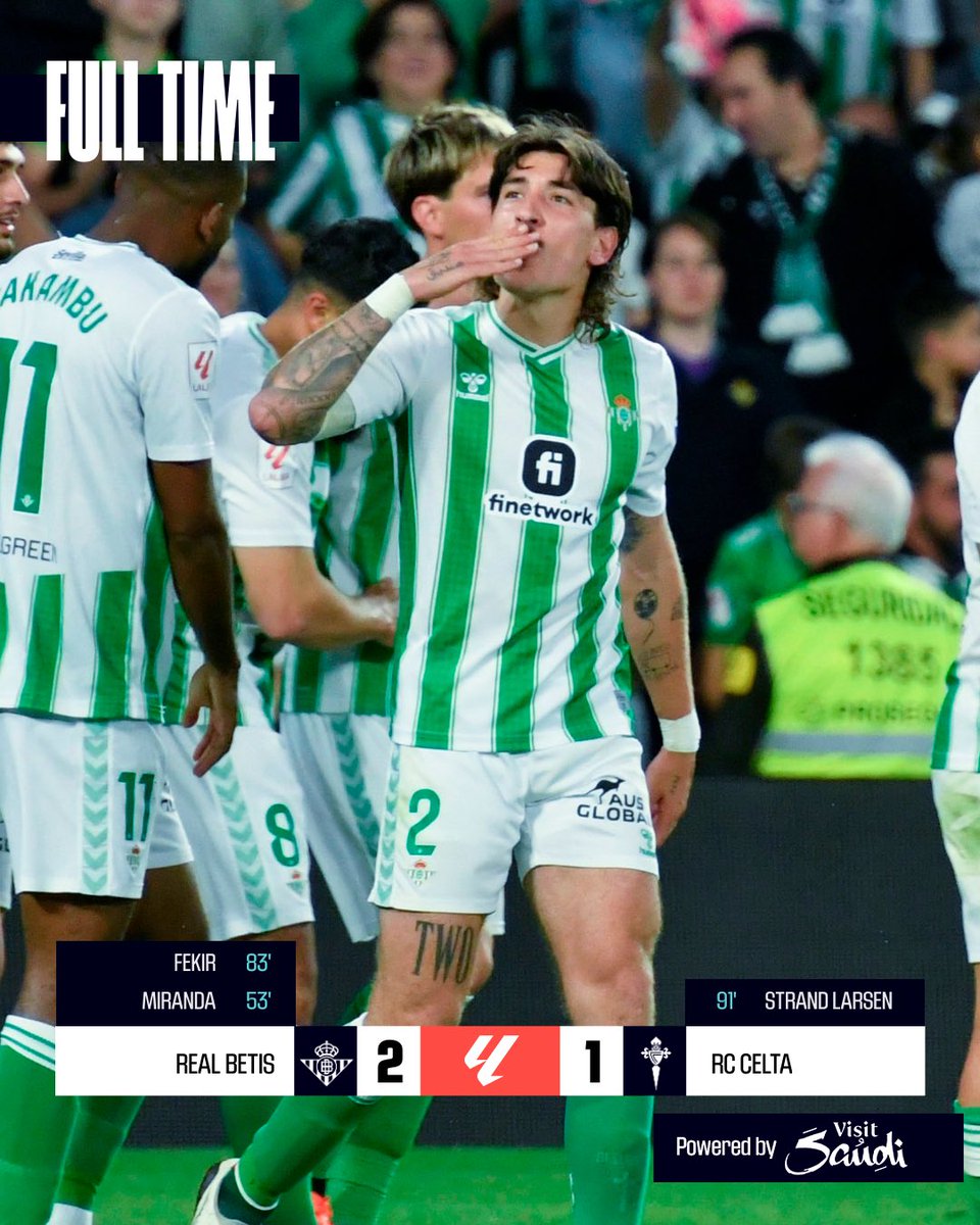 FT #RealBetisCelta 2-1 

Home win for @RealBetis_en 💚🤍

#LALIGAEASPORTS | #ResultsByVisitSaudi