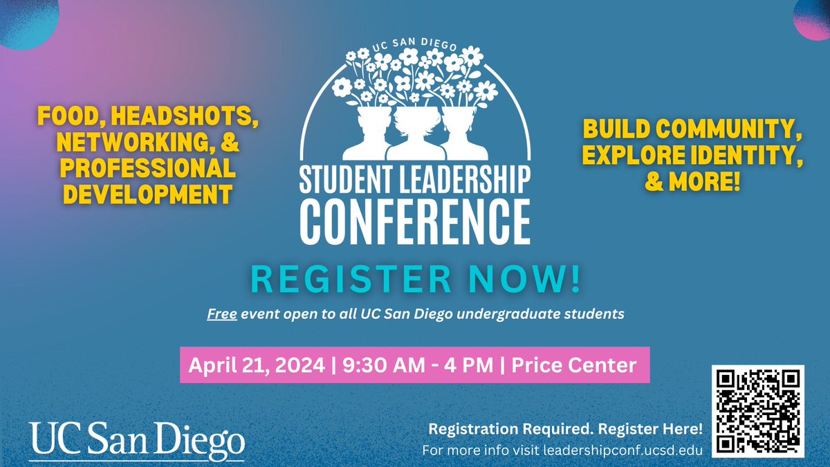 The inaugural Student Leadership Conference is a FREE, one-day, on-campus event open to all #UCSanDiego undergraduate students on April 21, 2024. Join us for a day full of engaging workshops, reflective activities, and connection-building. 🤝 Register: bit.ly/4cYicE3