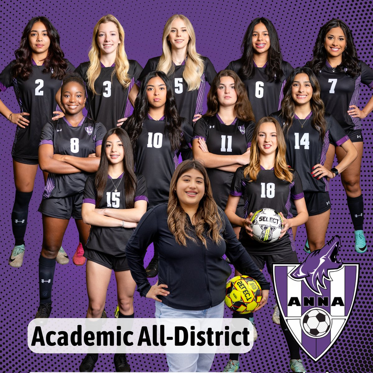Congratulations to Aleida Ortiz, Ella Anderson, Emma Kaltenbach, Alyssa Gonzalez, Natalia Vargas, Estery Uragu, Isabelle Lopez, Keely McGrath, Syrena Niño, Janeth Ordoñez, Paisly Martin &amp; Gena Santoy for earning Academic All-District for the 2023-24 season! 💜⚽ #ironsharpensiron