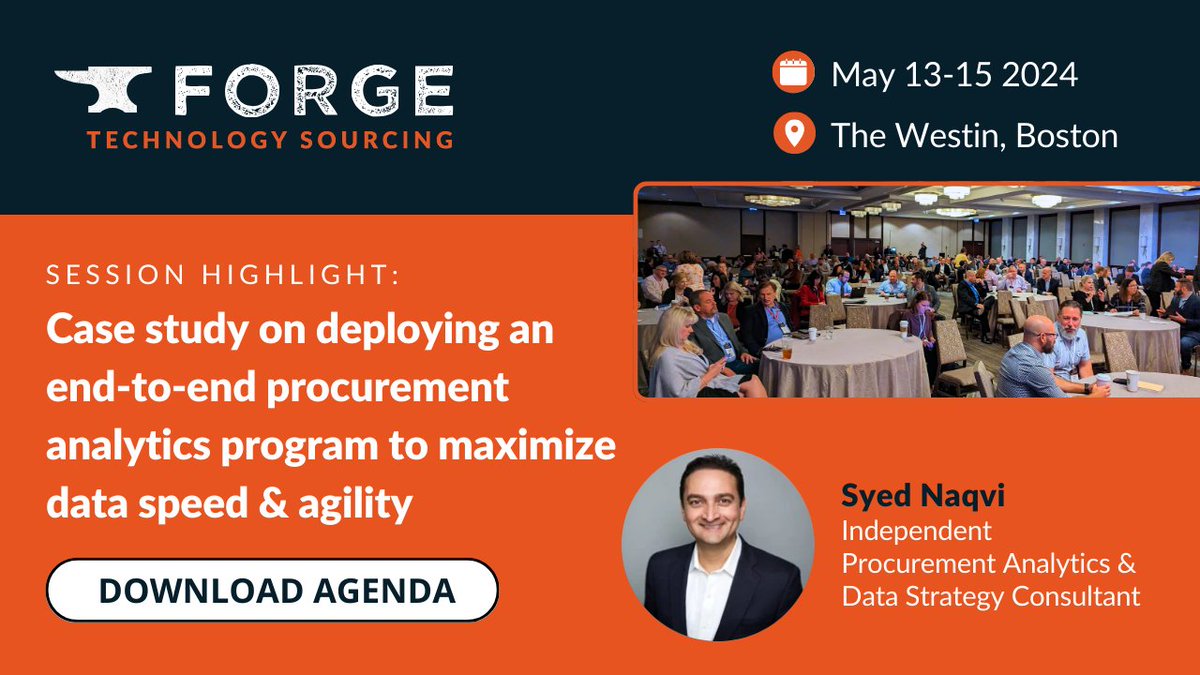 Join your buy-tech peers at Forge: Technology Sourcing Forum to hear a case study on deploying an end-to-end procurement analytics program to maximize speed and agility of your data with Syed Naqvi. Learn more: hubs.li/Q02swy5b0 #ForgeTech24